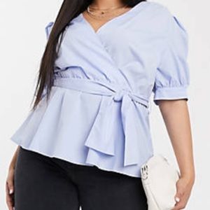 ASOS plus size blue wrap blouse